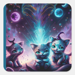 Drie buitenaardse Kittens in een buitenaardse omge Vierkante Sticker