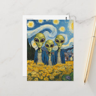 Drie buitenaardse wezens door Faux Van Gogh AI Kun Briefkaart