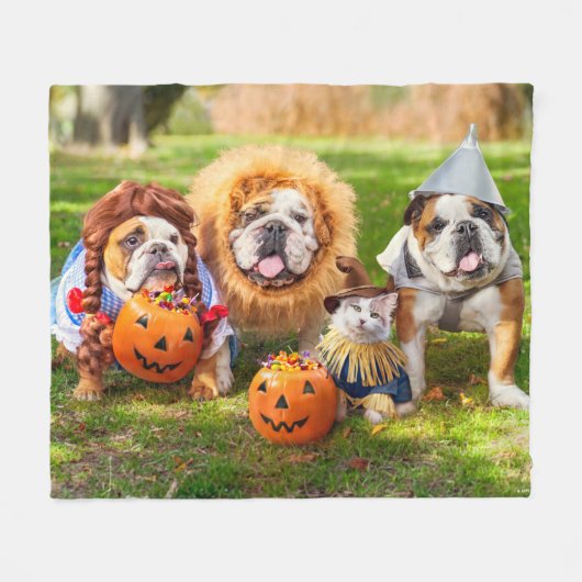 Drie Bulldogs in Verkleedingen Fleece Deken (Voorkant (Horizontaal))