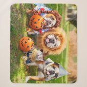 Drie Bulldogs in verkleedpartij Sherpa Deken (Voorkant)