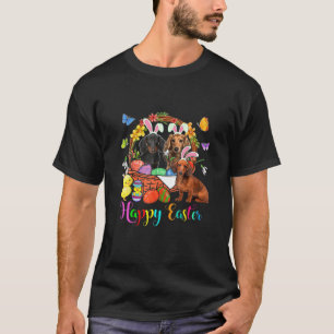 Drie bunny Dachshund-honden in paaseieren mandje E T-shirt