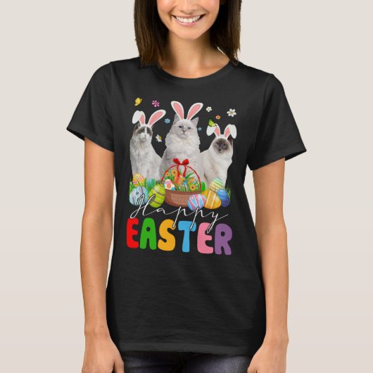 Drie bunny Ragdoll Cats & Easter Egg Basket Easte T-shirt (Voorkant)