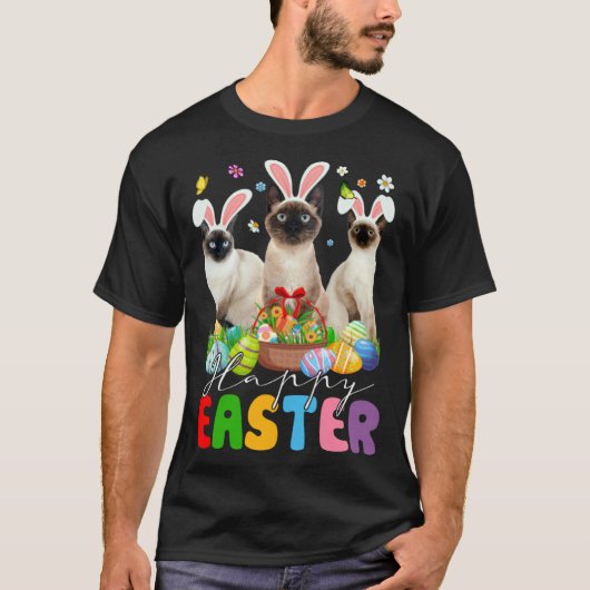 Drie Bunny Siamese katten & Pasen Eiermand Paasfee T-shirt (Voorkant)
