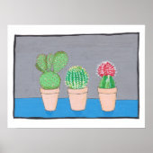Drie cactussen in potten, schattige, naïeve kunst poster (Voorkant)