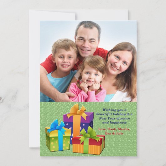 Drie Cadeaus Foto Kerstkaart (Voorkant)