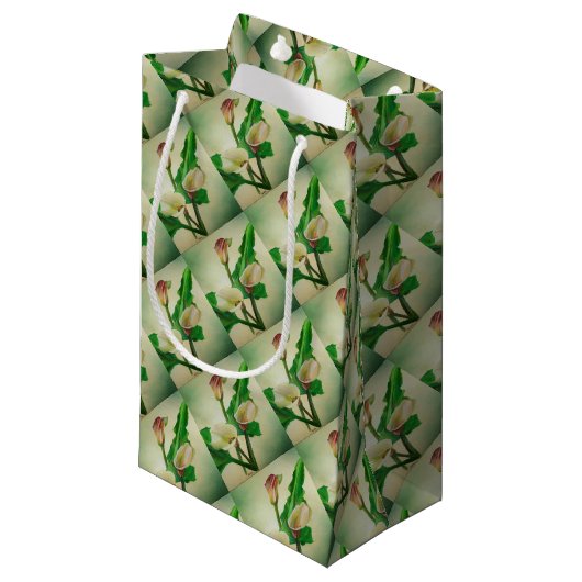 Drie Calla Lilies die botanisch acryl Klein Cadeauzakje (Voorkant Gekanteld)