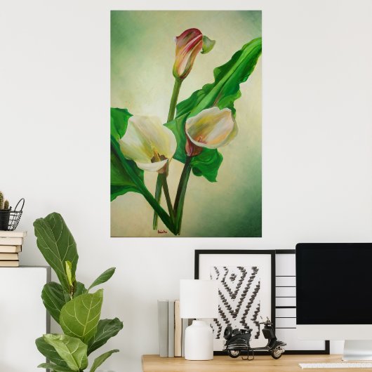 Drie Calla Lilies die botanisch acryl Poster (Thuiskantoor)
