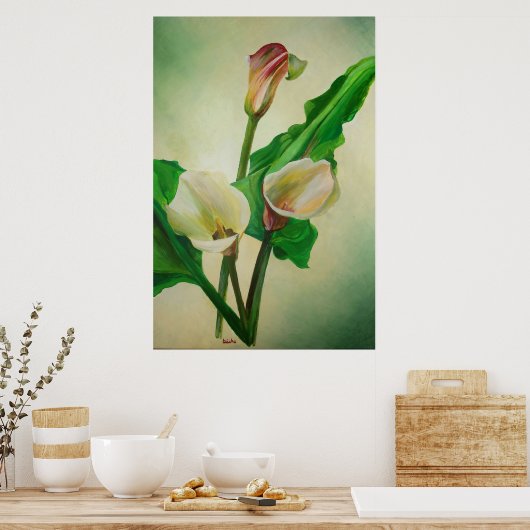 Drie Calla Lilies die botanisch acryl Poster (Keuken)