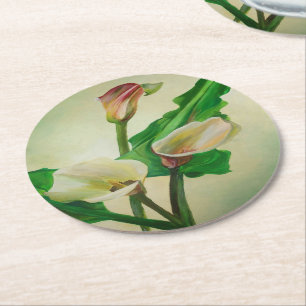 Drie Calla Lilies die botanisch acryl Ronde Kartonnen Onderzetter