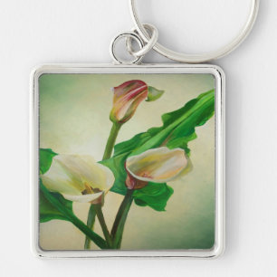 Drie Calla Lilies die botanisch acryl Sleutelhanger