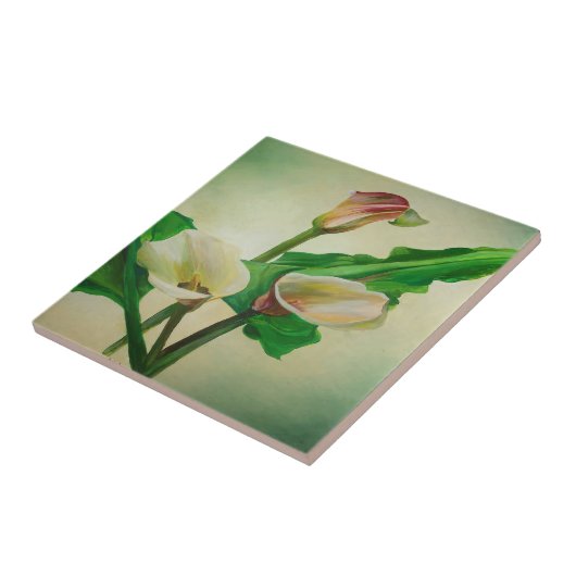 Drie Calla Lilies die botanisch acryl Tegeltje (Zijkant)