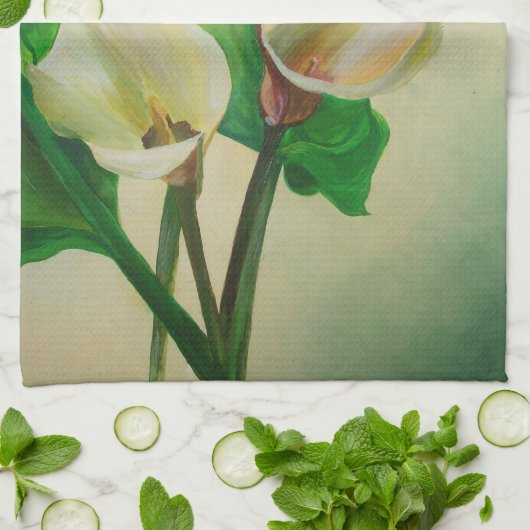 Drie Calla Lilies die botanisch acryl Theedoek (Gevouwen)