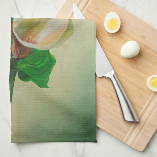 Drie Calla Lilies die botanisch acryl Theedoek (Quarter Fold)