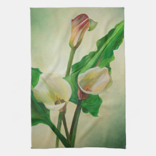 Drie Calla Lilies die botanisch acryl Theedoek