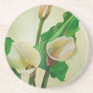 Drie Calla Lilies die botanisch acryl Zandsteen Onderzetter