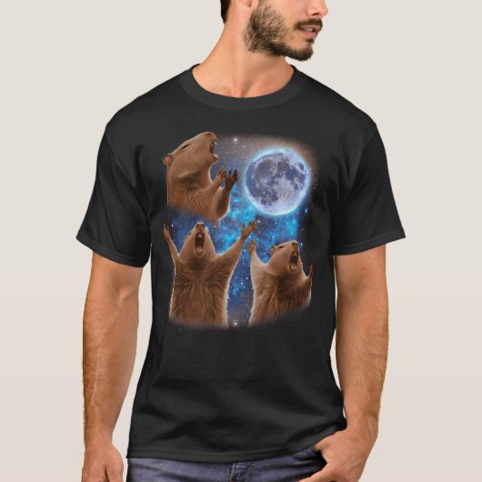 Drie capibara's huilen naar de maan rare meme t-shirt (Voorkant)