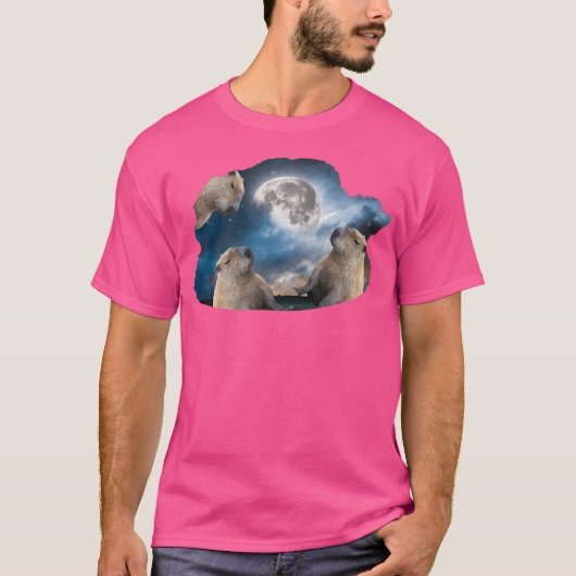 Drie Capybaras en maan T-shirt (Voorkant)