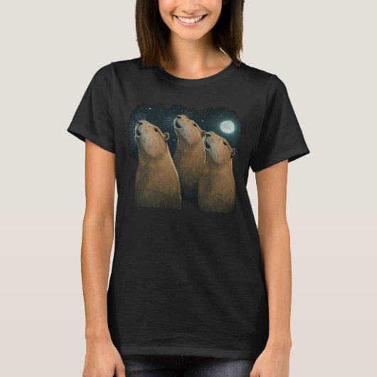 Drie Capybaras en Moon Capibara Costum T-shirt (Voorkant)