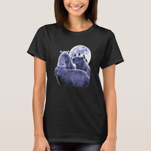 Drie Capybaras en Moon Capybara Humor Parody T-shirt (Voorkant)