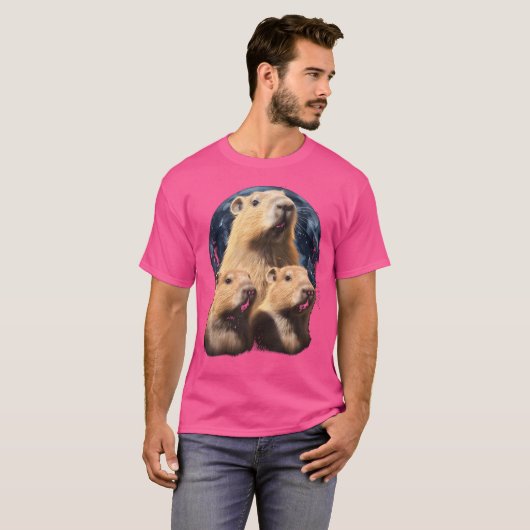 Drie Capybara's en Moon Funny Capybara Humor Capy T-shirt (Voorkant volledig)