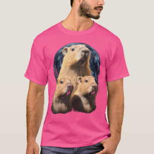Drie Capybara's en Moon Funny Capybara Humor Capy T-shirt