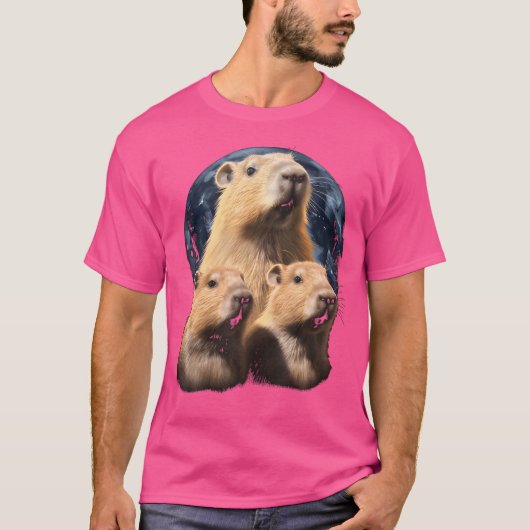 Drie Capybara's en Moon Funny Capybara Humor Capy T-shirt (Voorkant)