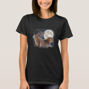 Drie Capybaras en Moon Funny Capybara Humor Paro T-shirt