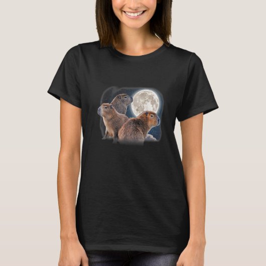 Drie Capybaras en Moon Funny Capybara Humor Paro T-shirt (Voorkant)