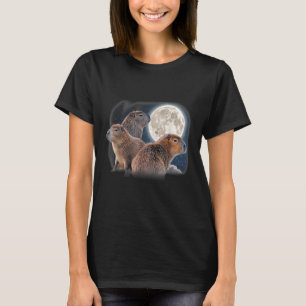 Drie Capybaras en Moon Funny Capybara Humor Paro T-shirt
