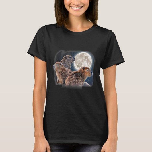 Drie Capybaras en Moon Funny Capybara Humor Paro T-shirt (Voorkant)