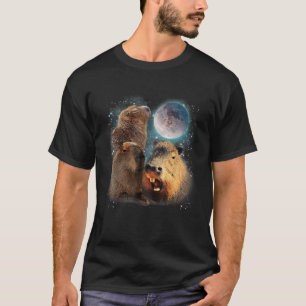 Drie Capybaras en Moon Funny Capybara Humor Paro T-shirt