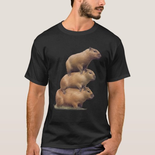 Drie Capybaras Funny Capybara Humor Stack Animal T-shirt (Voorkant)