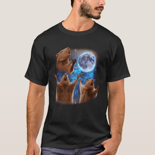 Drie Capybaras Huilend naar de Maan Grappige Meme T-shirt (Voorkant)