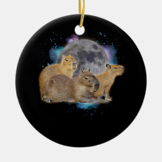 Drie Capybaras Maan Grappig Capybara Mystical Keramisch Ornament (Voorkant)