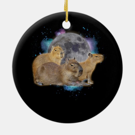 Drie Capybaras Maan Grappig Capybara Mystical Keramisch Ornament (Achterkant)