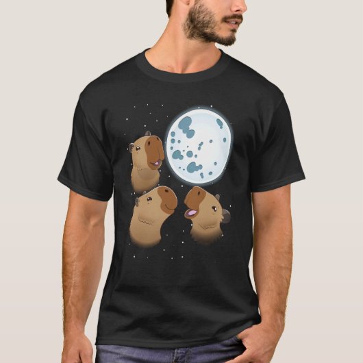 Drie Capybaras Moon 3 Capybara Howling bij de Moo T-shirt (Voorkant)