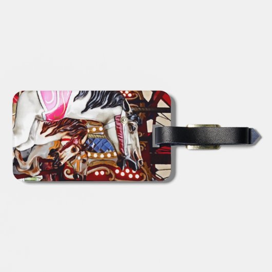 Drie carrouselpaarden close-up Bagagelabel (Achterkant horizontaal)
