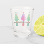 Drie cartoon parrots shot glas (Achterkant)