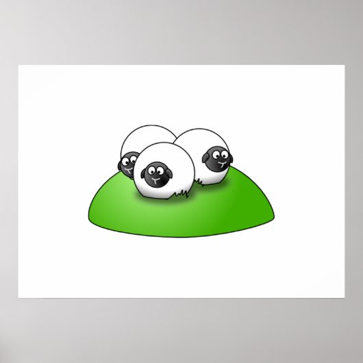 Drie Cartoon schapen op de gras Poster (Voorkant)