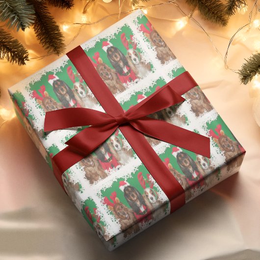 Drie Cavalier King Charles Spaniels Sneeuwvlokken Cadeaupapier