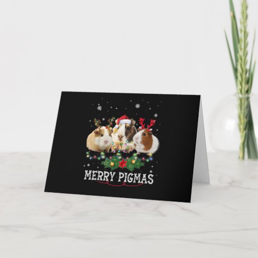 Drie cavia kerstlichtjes kerstmuts kaart (Voorkant)