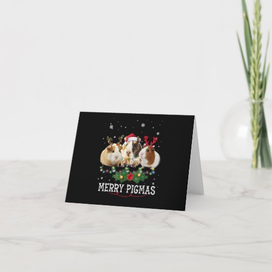Drie cavia kerstlichtjes kerstmuts kaart (Voorkant)
