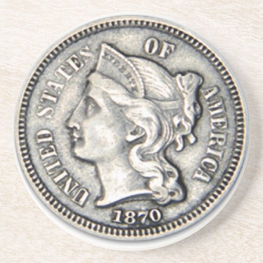 Drie cent stuks geld onderzetter. zandsteen onderzetter (Voorkant)