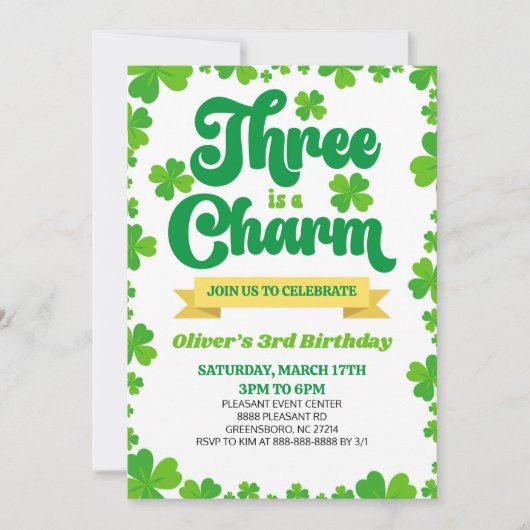 Drie charme St. Patrick's Day 3e verjaardagsfeestj Kaart (Voorkant)