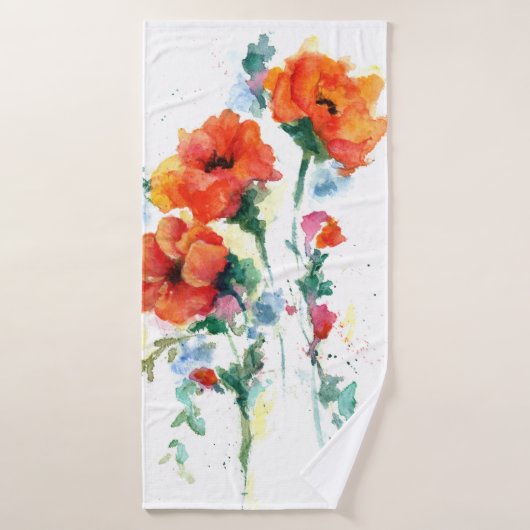 Drie Cheerful Long Stemmed Red Poppies Bath Towel Badhanddoek (Badhanddoek)