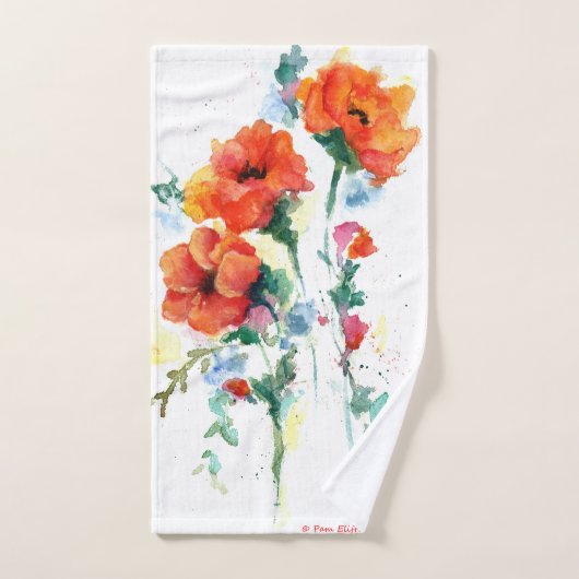 Drie Cheerful Long Stemmed Red Poppies Handdoek (Handdoek)