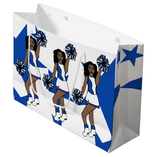 Drie Cheers Custom Gift Bag Blauw #1 Groot Cadeauzakje (Voorkant Gekanteld)