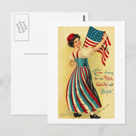 Drie Cheers voor het Rode Wit en Blauw Briefkaart (Voorkant / Achterkant)