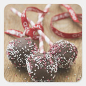 Drie chocoladelollipops vierkante sticker (Voorkant)