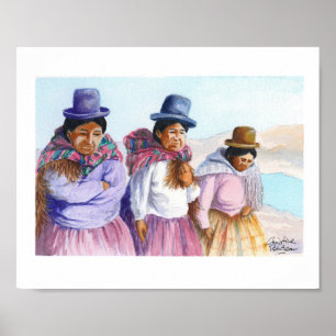 Drie Cholitas; inheemse vrouwen van Bolivia Poster